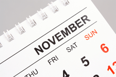 Calendar for November, highlighting Open Season for Federal Employee Health Benefits.